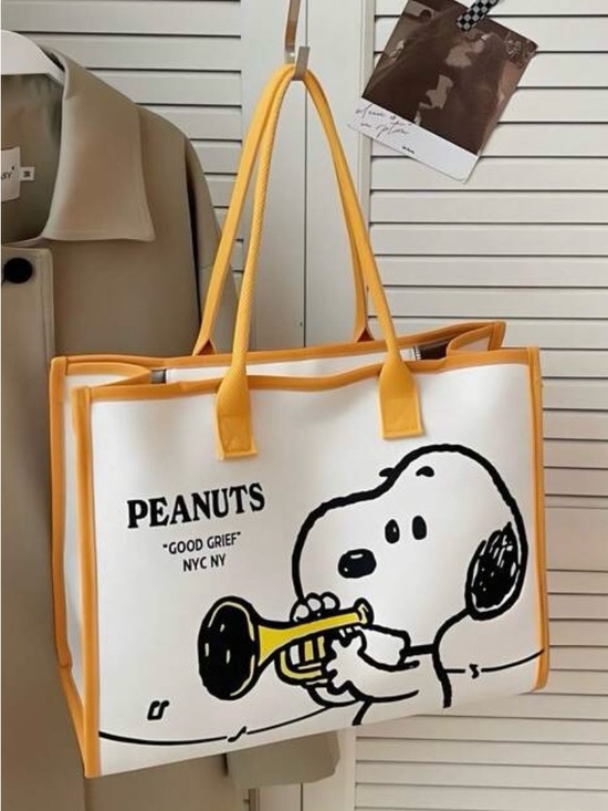 Peanuts Handbags - Peanuts Snoopy Yellow-Trim Tote Bag by